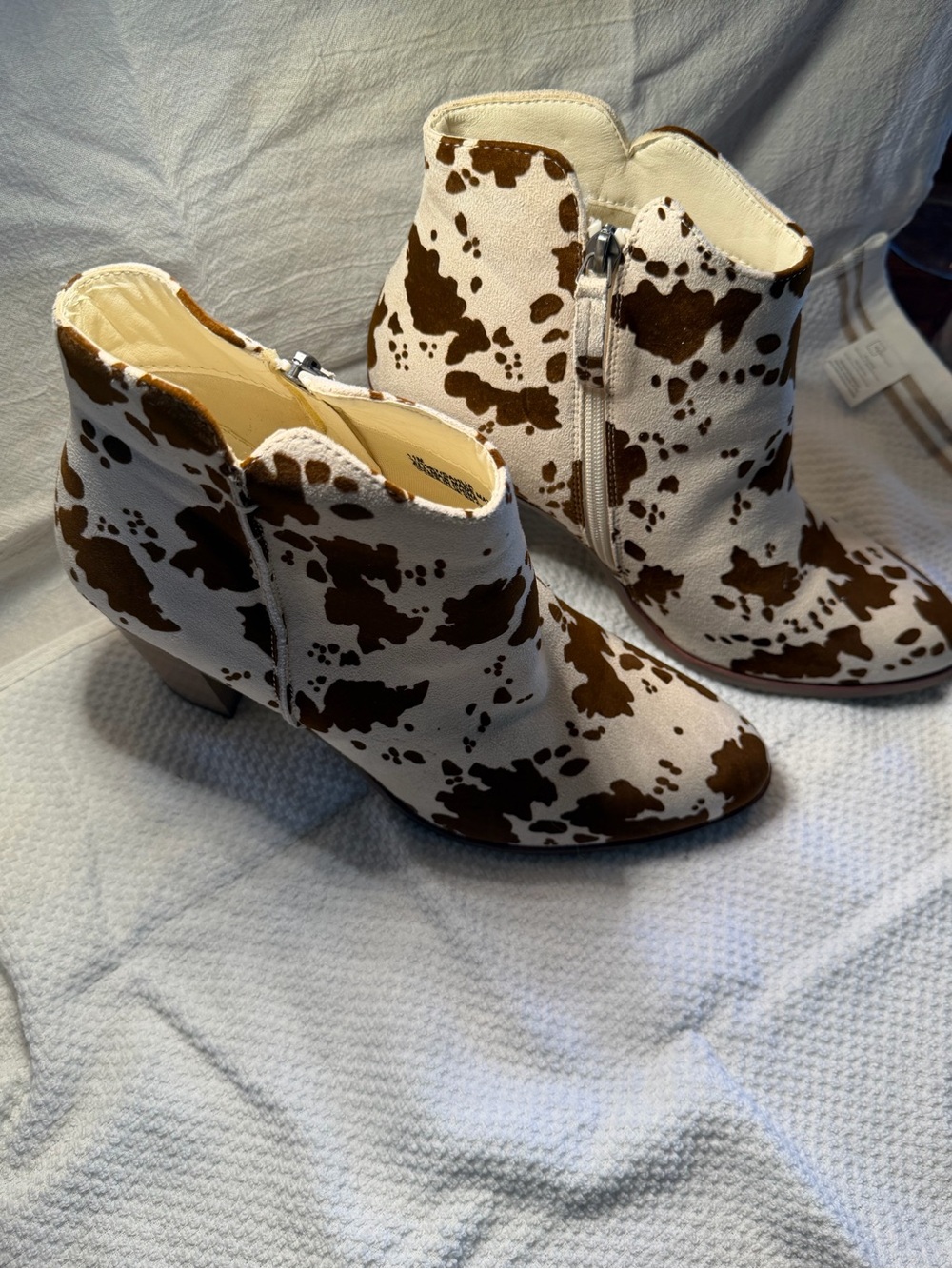 Maurices Cow-Spot Ankle Booties in White and Brown - Picture 3 of 4